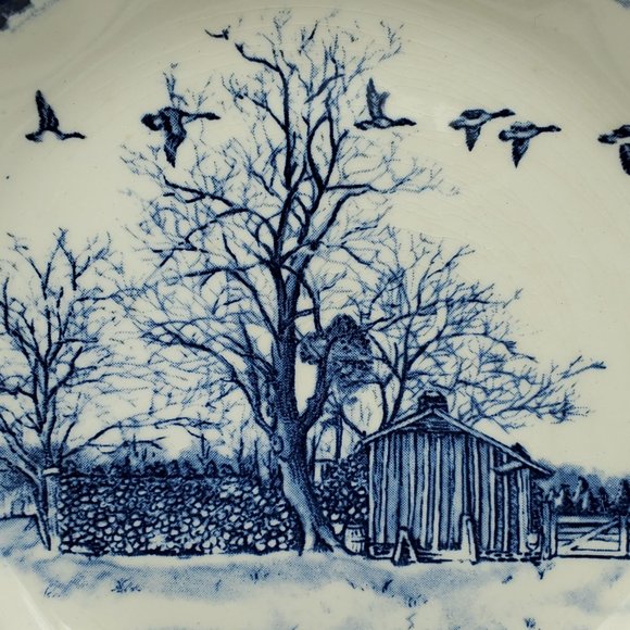 International Tableworks Riverwood Coupe Soup Cereal Bowls Blue Farm Scene - Picture 8 of 8
